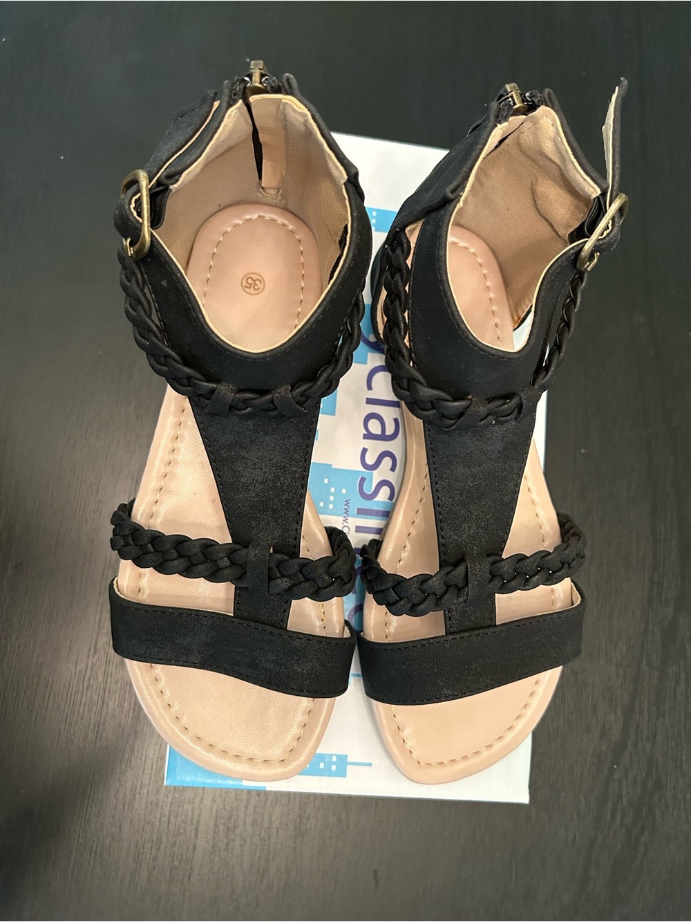 Cityclassified Black Braided T-Strap Sandals